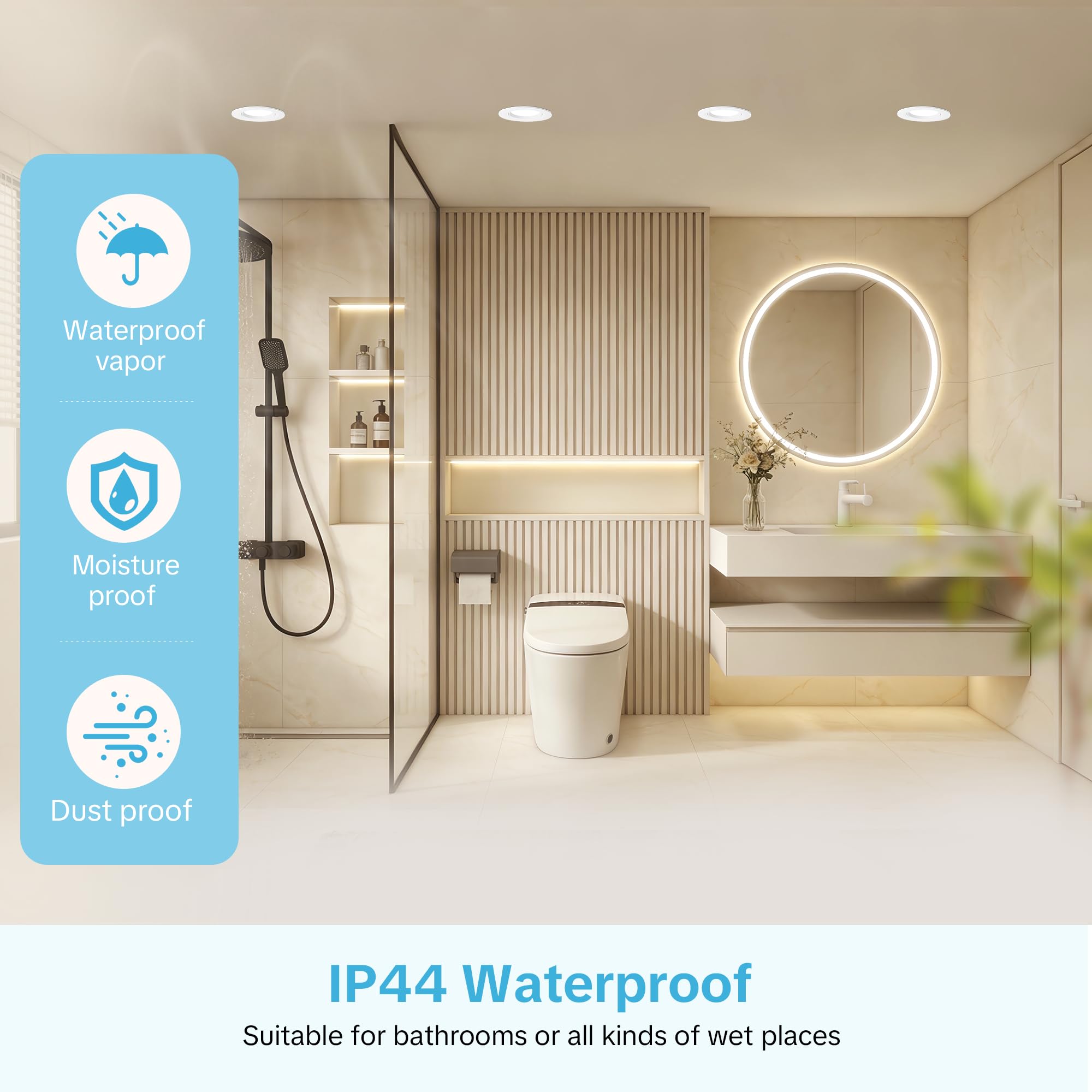 Spot LED Encastrable Dimmable 3 Intensités 230V, 5W Spots de Plafond Orientable Blanc Chaud/Neutre/Froid Réglable, Extra Plat IP44 Spot Salle de Bain, Trou Ø68-80mm, Blanc Lot de 10