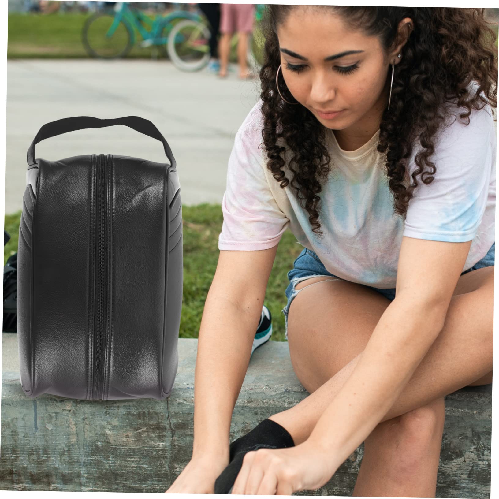 Borsa per Scarpe da Golf Pieghevole in Cuoio Nero, Riutilizzabile