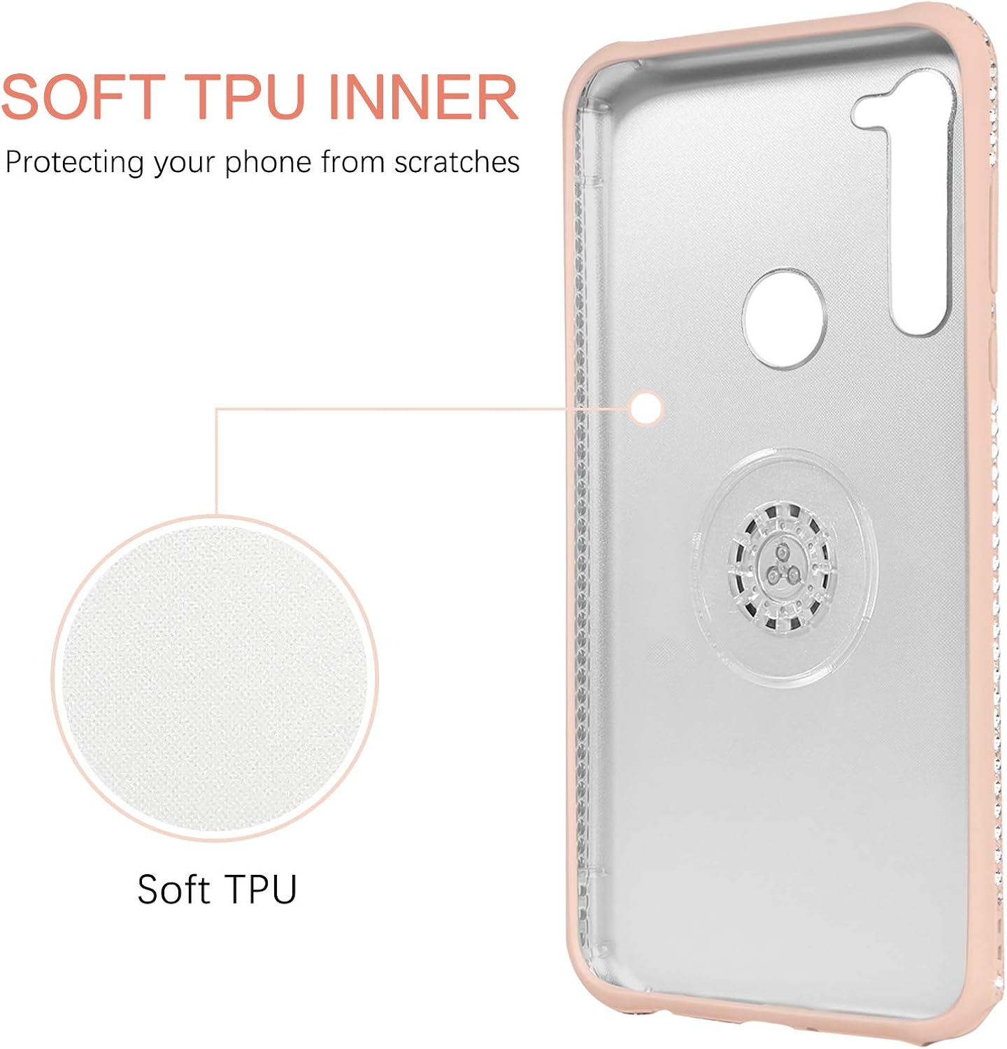 BENTOBEN Phone Case Compatible with Moto G Stylus 2020 Case, Slim Silicone 360° Ring Holder Kickstand Soft Rubber Hybrid Hard Protection Shockproof Bumper Non-Slip Cute Girls Women, Light Pink Design