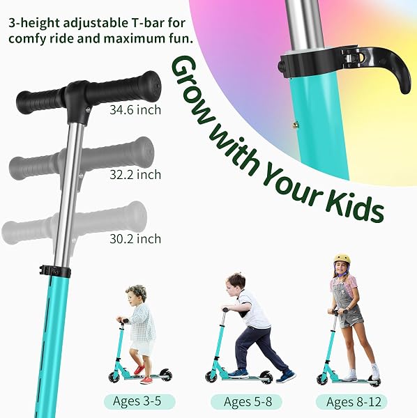 BELEEV V2 Trottinette pour Enfants 3 à 12 Ans, Trottinette Pliable à 2 Roues LED Roues Lumineuses, Stem, Deck, 3 Réglables en Hauteur, Trottinette pour Filles et Garçons, Scooter - 4