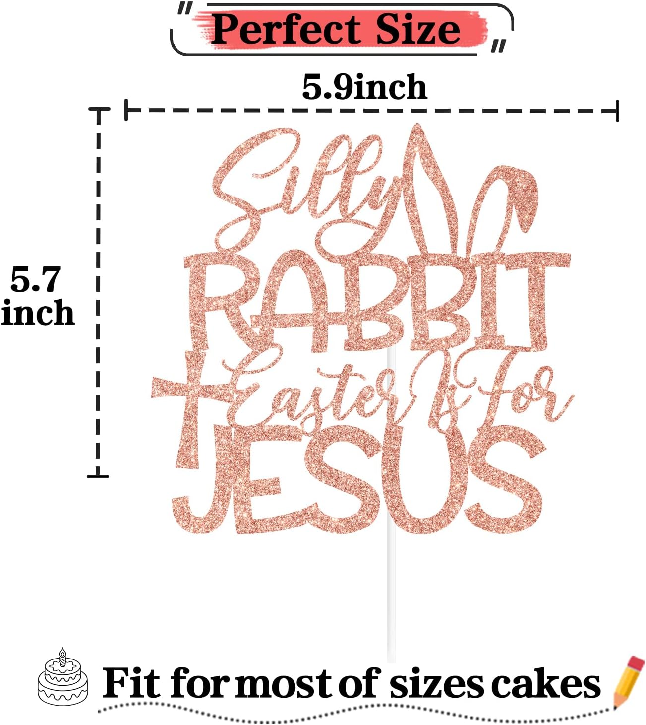 Rose Gold Glitter Silly Rabbit Easter is for Jesus Cake Topper, He is Risen/Happy Easter Day, Funny Spring Party Decorations Supplies