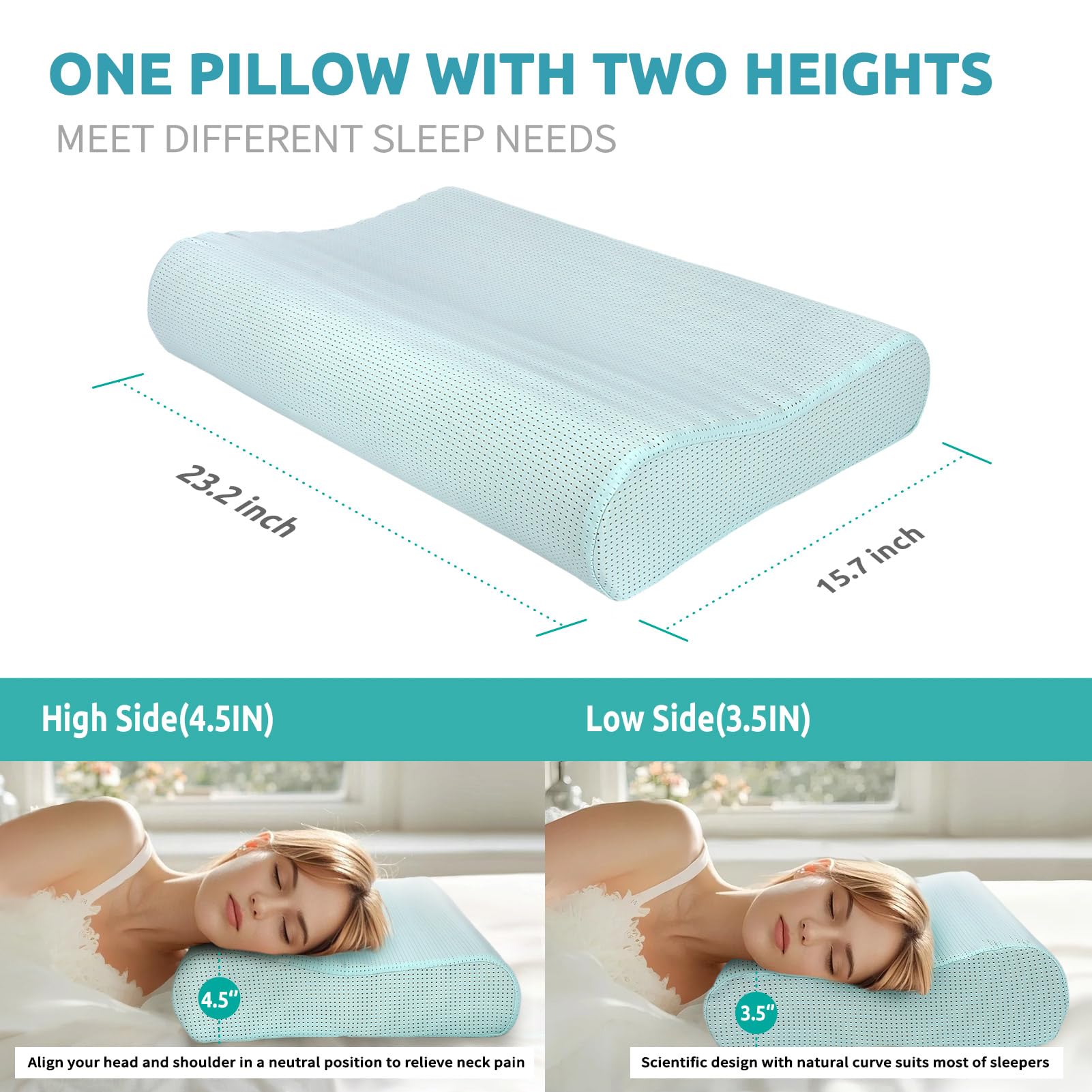 Cuscino ergonomico in memory foam cervicale per alleviare il dolore al collo, cuscino sagomato regolabile per chi dorme su fianco, schiena, stomaco, supporto ortopedico per il collo con fodera