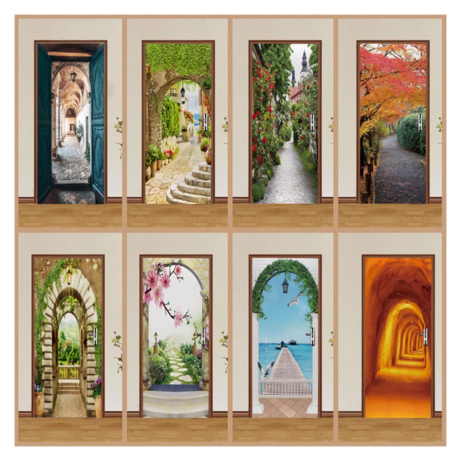 3D Tür Aufkleber Set - Selbstklebende Türbilder Mit Geometrischem Design 80x200 Cm