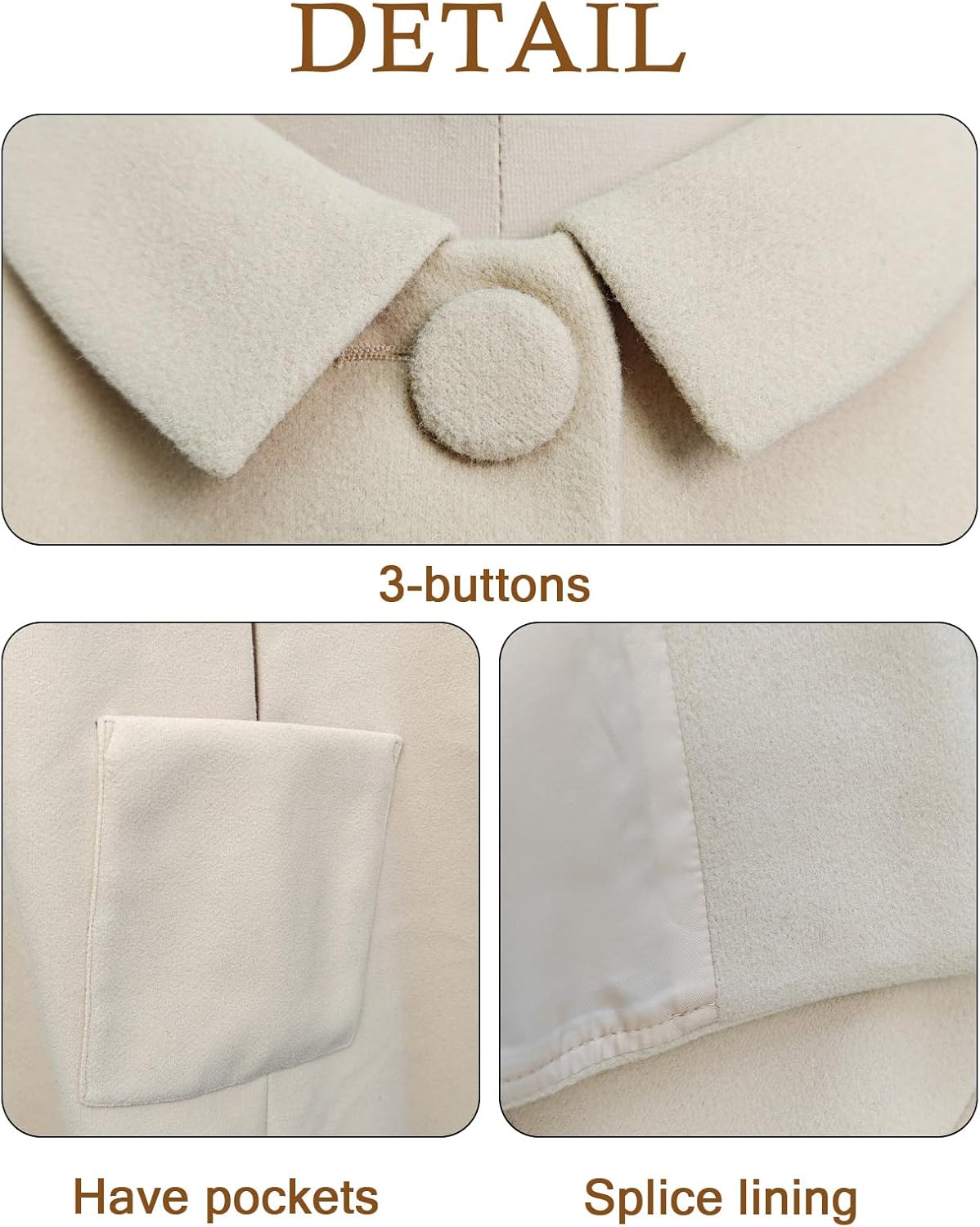 BEAUTELICATE Women Wool Blend Cape Slit Sleeve 2 Pockets Turn Down Collar Elegant Poncho