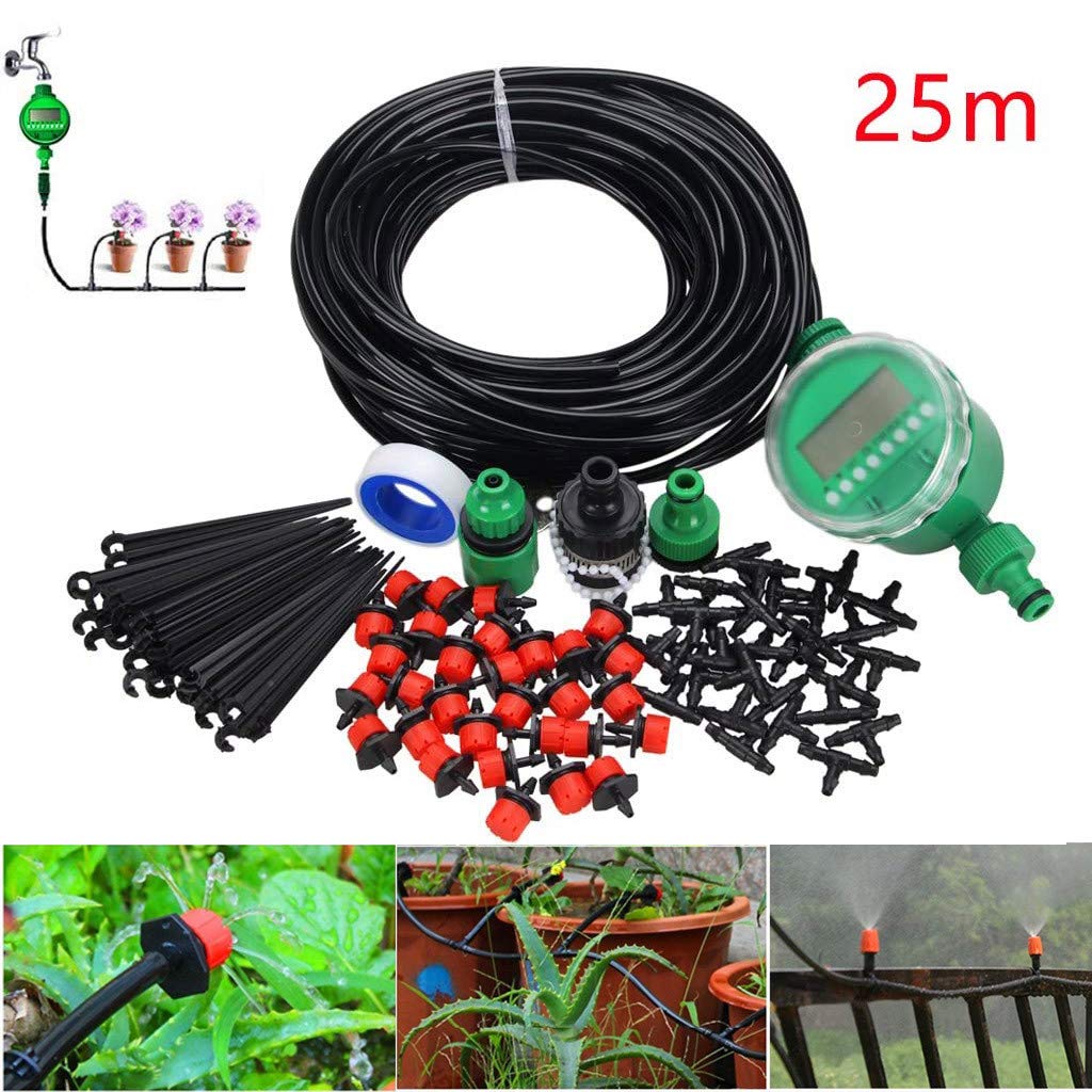 Tubo di irrigazione Kit tubo gocciolamento Kit timer irrigazione Kit gocciolamento Kit gocciolamento Sistema giardino Patio e giardino Gioco Cultura Generale Famiglia (Green, One Size)