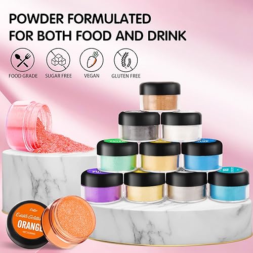 Miniatura 4 de Purpurina comestible  0.35 oz de polvo comestible metálico de grado alimenticio para bebidas, decoración de pasteles, hornear, polvo comestible