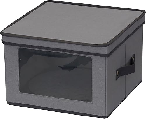 Household Essentials - Caja de almacenamiento para platos de cena, marco fuerte y asas, panel con ventana, tapa completamente removible, apilable y