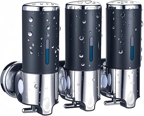 Dispensador de jabón negro montado en la pared para ducha, dispensadores de champú WELLUP sin perforar, dispensador de jabón de ducha de baño de