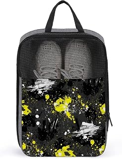 Travel Shoe Organizer with Zipper Grunge Yellow And Gray Carpet Pattern Portable Storage Organizer with Handle for Men and Women