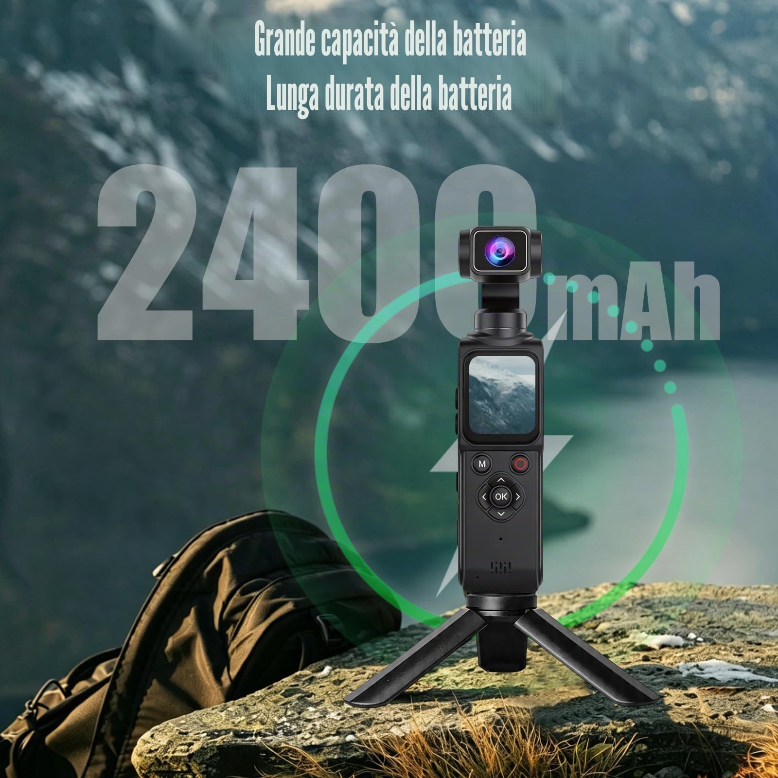 4K Action Camera Tascabile con 330° Obiettivo Rotante＆1.72 Touchscreen | Videocamera con Trasporto senza fili,Telecamera da Corpo per Viaggi,Dirette Streaming e Videoconferenze