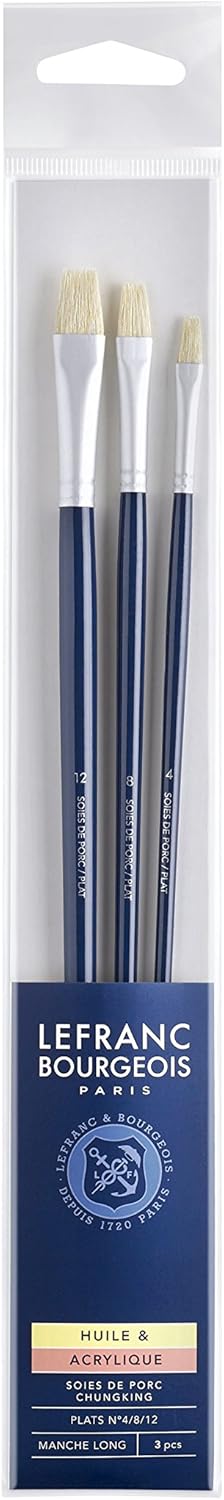 Lefranc Bourgeois – Set of 3 Brushes Hog Bristle Long Handle PLAT N°4/8/12