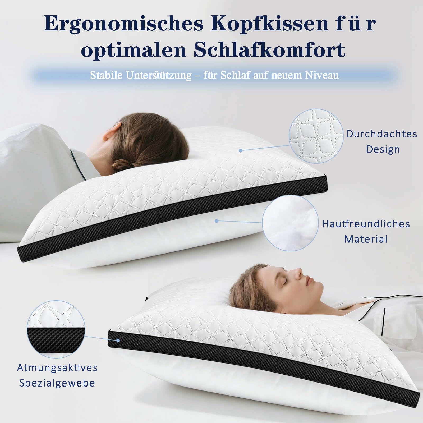 Kissen Kopfkissen 80x80 2er Set, Seitenschläferkissen Nackenkissen für Bett & Sofa, weich & stützend, Atmungsaktive &Waschbar für Allergiker auch als Sitzkissen Sofakissen lesekissen