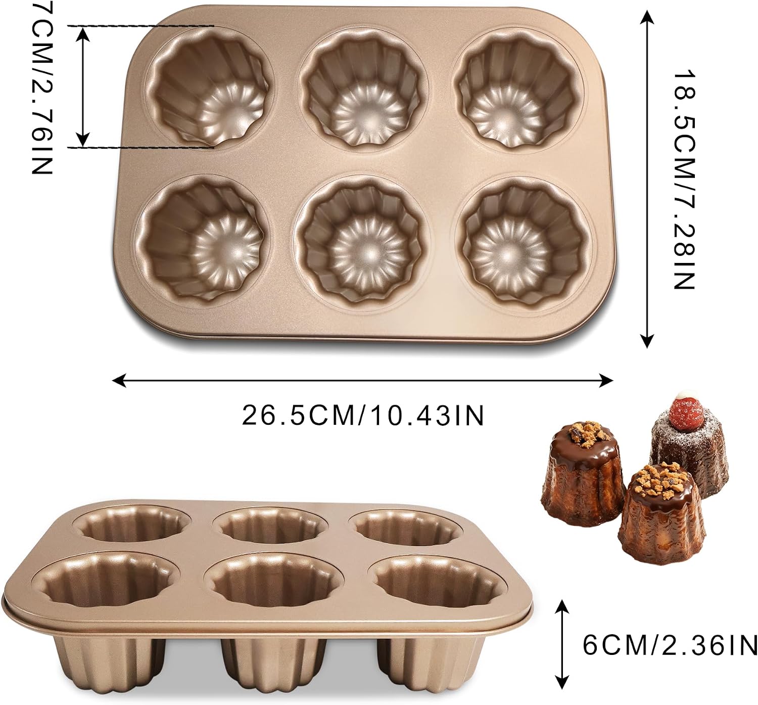 6-Cavity Canele Molds Non stick