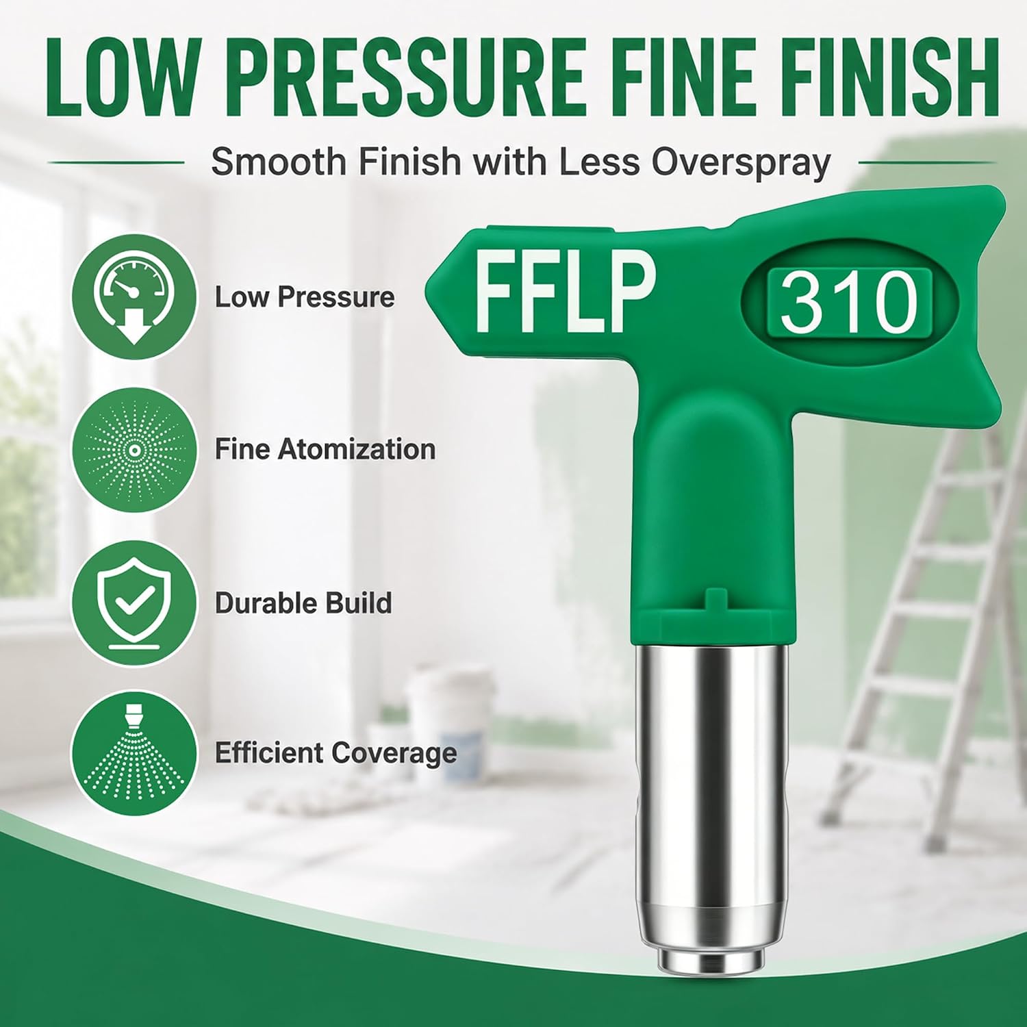FFLP 208 Fine Finish Low Pressure Reversible Airless Spray Tip | Pattern Size 4 in to 6 in, Thread Size 7/8 in, Compatible with RAC X Guards, For Airless Paint Spray Guns