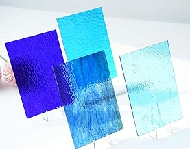 CHICSHIS Hojas de vidrieras transparentes para manualidades, paquete de vidrio de catedral texturizado de colores de 6 x 4 pulgadas para bricolaje, 4 hojas, azul