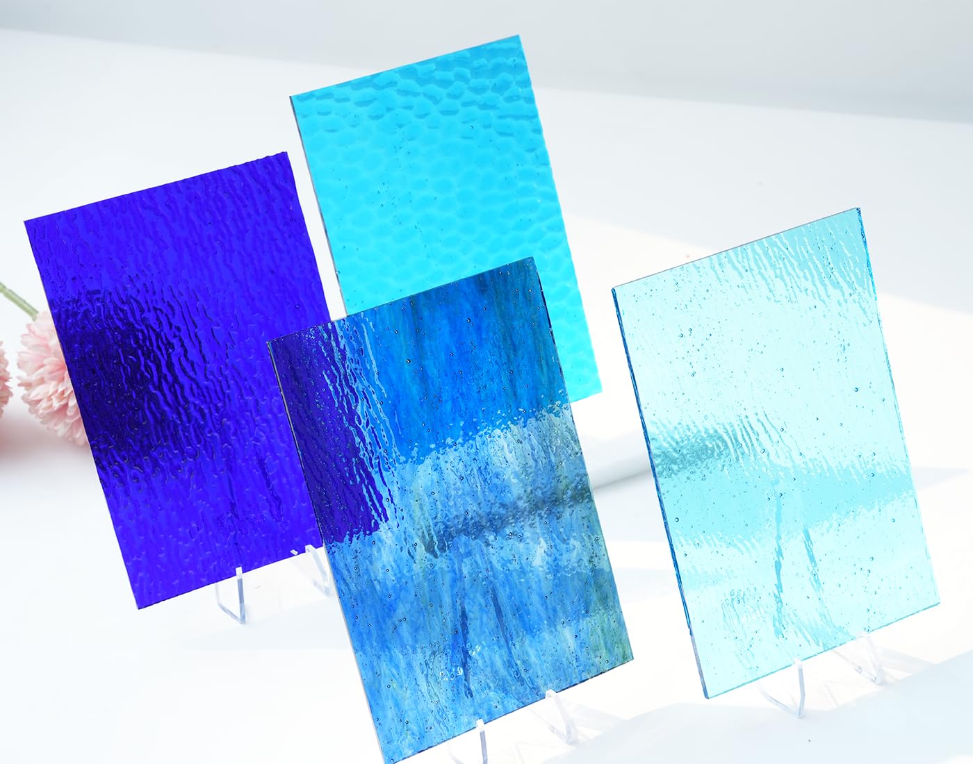 Vitrail transparent bleu lot de 4 plaques texturées pour loisirs créatifs 15x10 cm