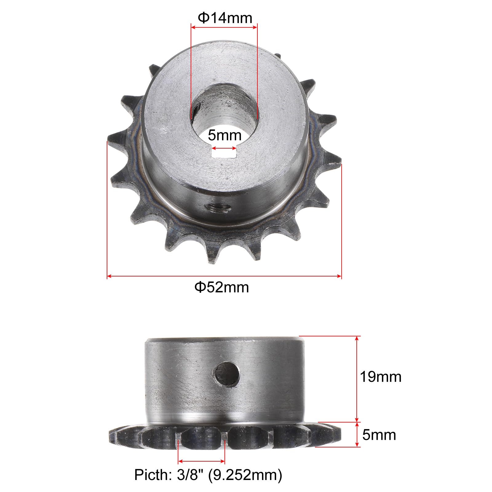 Pignone A Catena 12 Denti In Acciaio Temprato &ndash; Passo 3/8, Foro 14mm, 2 Pezzi &ndash; Per Fresatrici E Trasmissioni Industriali