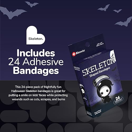 Miniatura 2 de BioSwiss Vendajes, vendaje autoadhesivo en forma de esqueleto de Halloween, cuidado de heridas estériles sin látex, suministros divertidos de