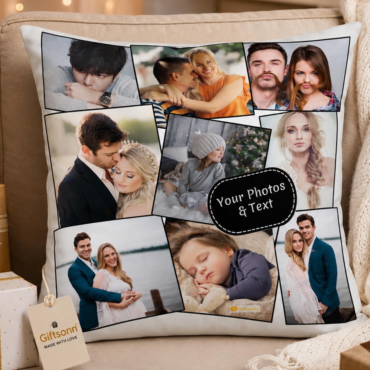 GiftsOnn Personalized Photo Pillow – Customizable 12x12 Inch Cushion with Cover and Filler – Ideal for Anniversary, Birthdays, Girlfriend,Boyfriend,Friend,Hubby,Wife