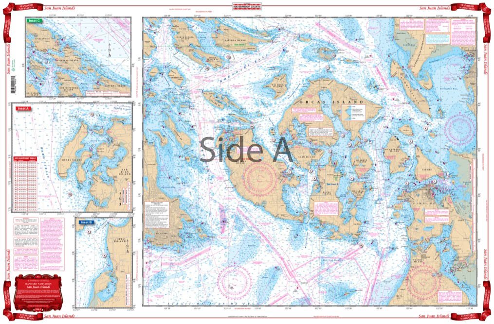 Waterproof Charts, Standard Navigation, 43 San Juan Islands, Easy-to-Read, Large Print, Waterproof Paper, Tear Resistant, Printed on Two Sides, 2 Charts in 1, NOAA Charts