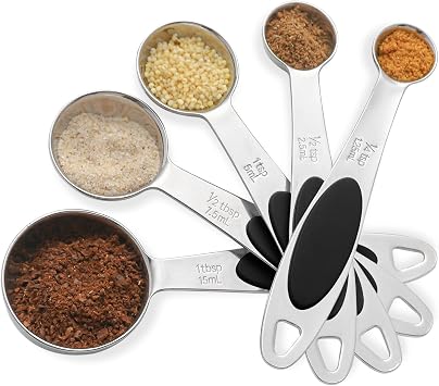 Magnetic Measuring Spoons Set Stainless Steel Measuring Spoons,Tablespoon Measuring Spoon for Dry and Liquid Ingredients 5, Black