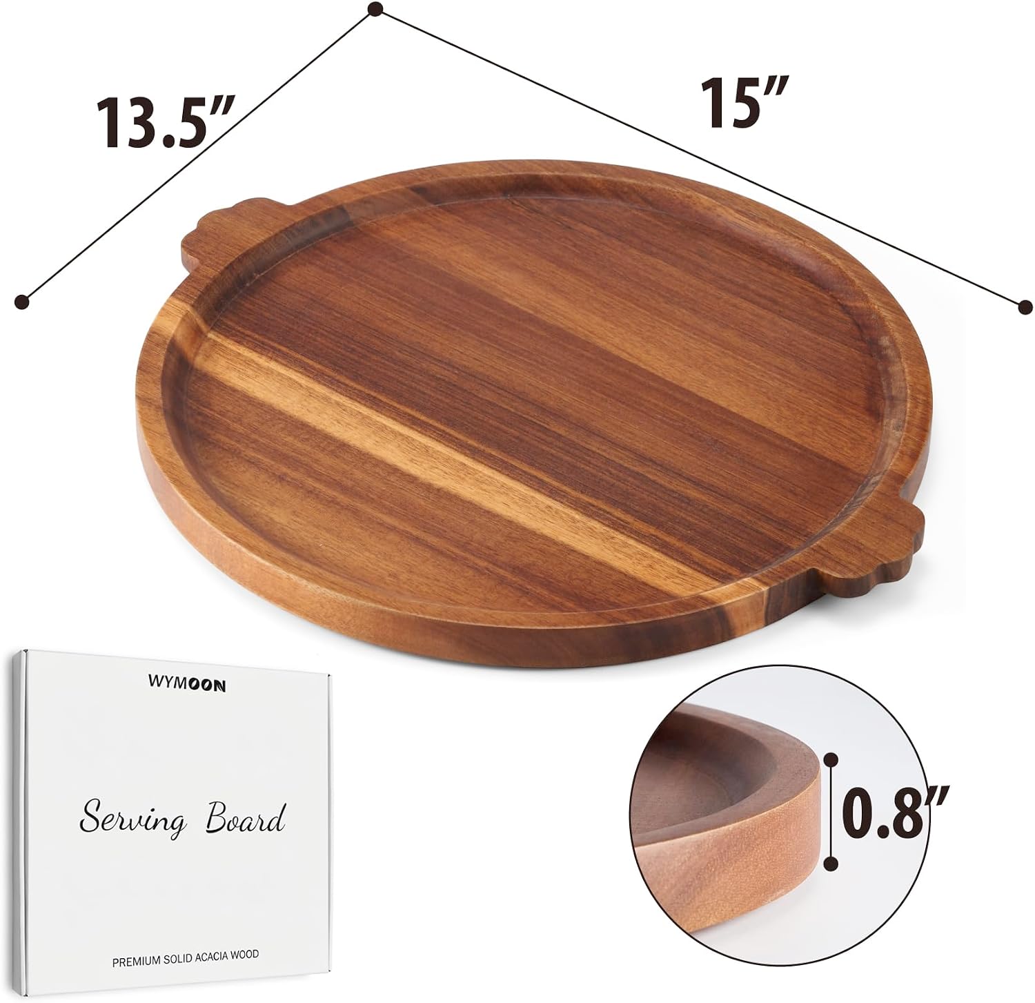 Charcuterie Board 13'' Wood Serving Platter Round Ottoman Coffee Table Tray