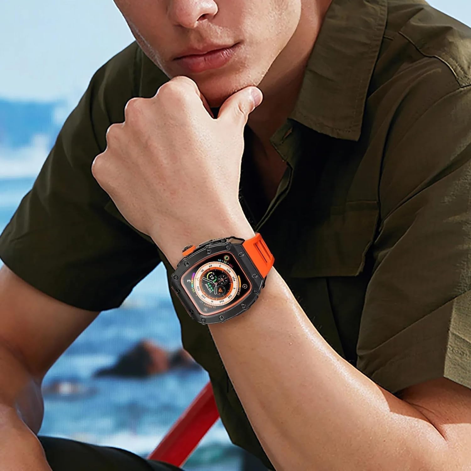 Luxury Rugged Alloy Case Sport Rubber Watch Band，For Apple Watch Ultra 2 Ultra 8 Series，Sports Watch Band Case Mod Kit，For 49mm Replacement Accessories