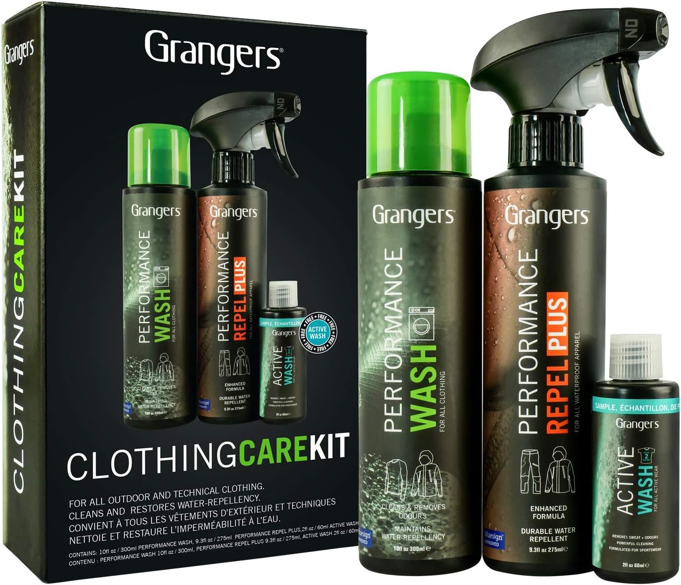Granger'sClothing Care Kit | Includes Performance Wash 300ml | Performance Wash Plus 275ml | Active Wash 60ml | Takes Care of all Outdoor and Sports Clothing