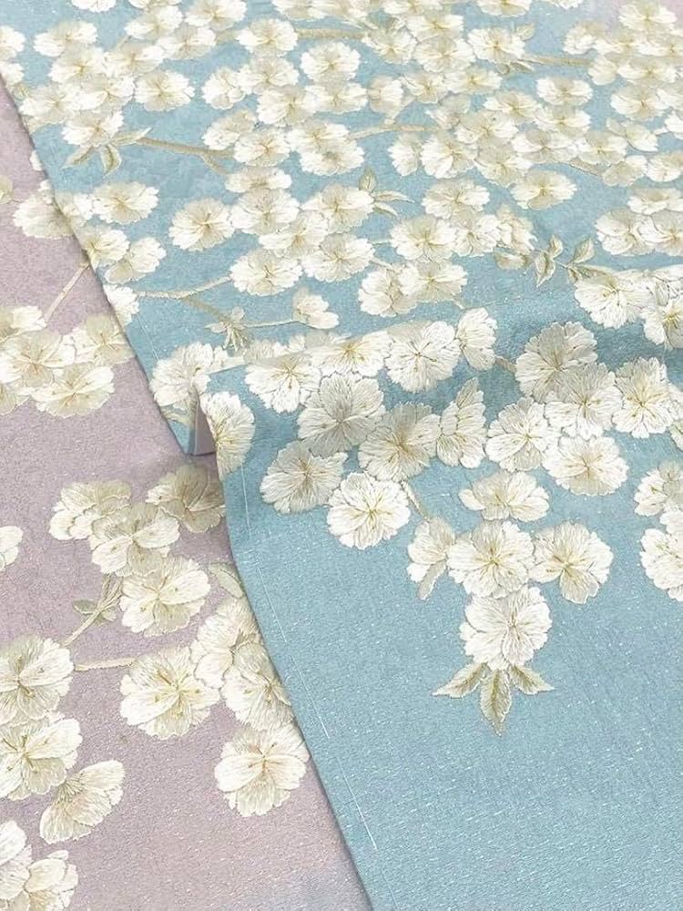 手刺繍 訪問着 銀通し 紋意匠 暈し染 金糸 桜文様 花文様 正絹 躾糸付き