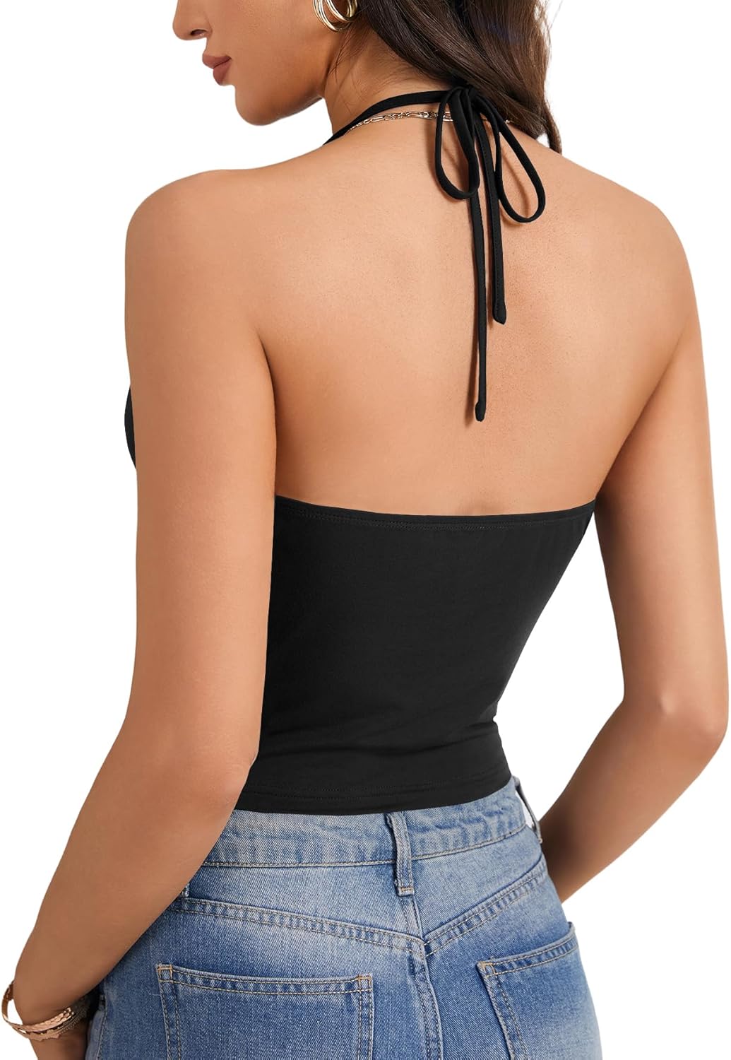 Umenlele Women's Halter Crop Top Tie Back Backless Cowl Neck Sexy Going Out Cami Tank Tops - Image 5