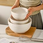 Ensemble de bols de mélange en céramique 3, Grandes cuvettes (10"/8"/6") pour cuisson, cuisine, service, préparation des aliments, pétrissage, salade et soupe