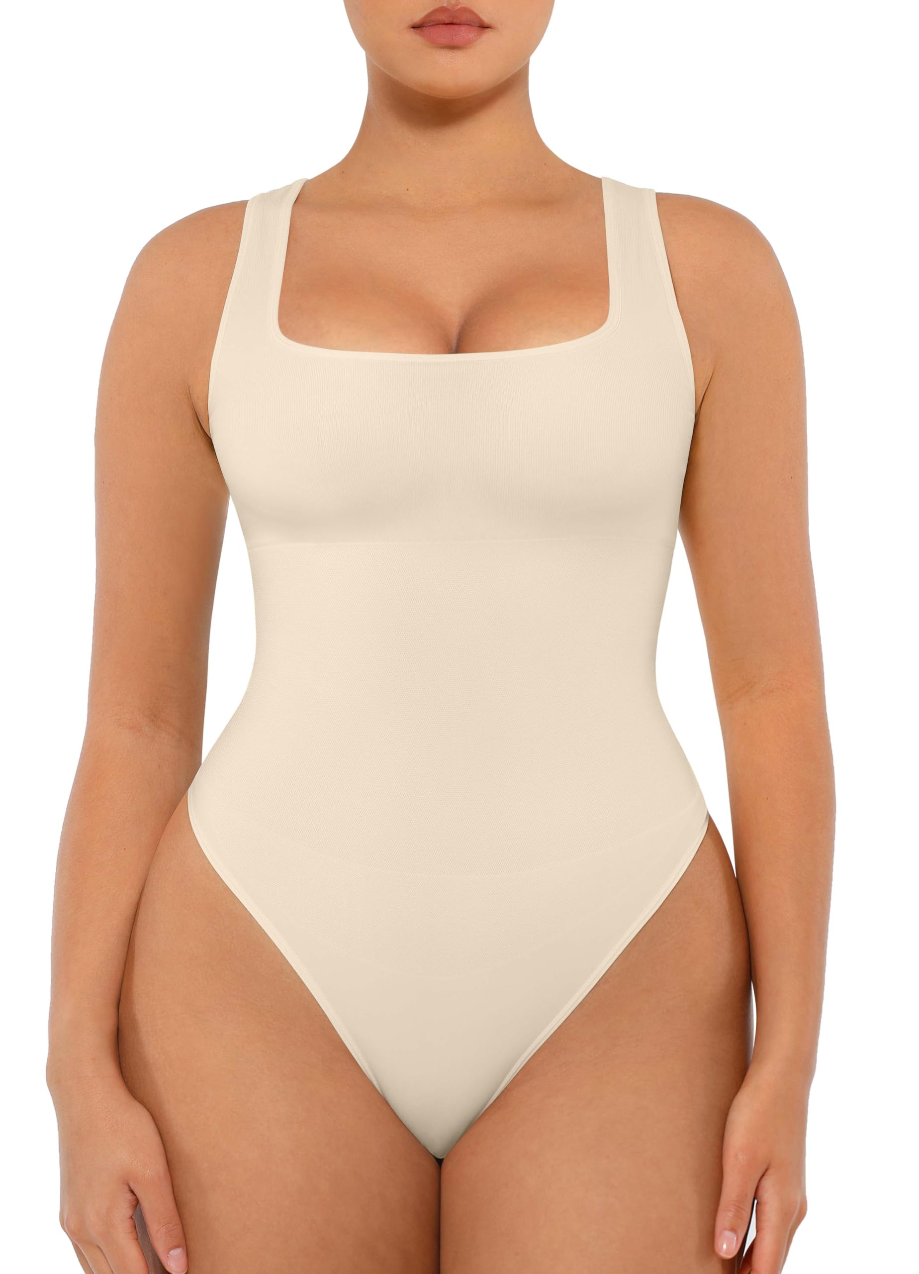 FeelinGirl Bodysuit Seamless Square Neck Tummy Control Shapewear Bodysuit