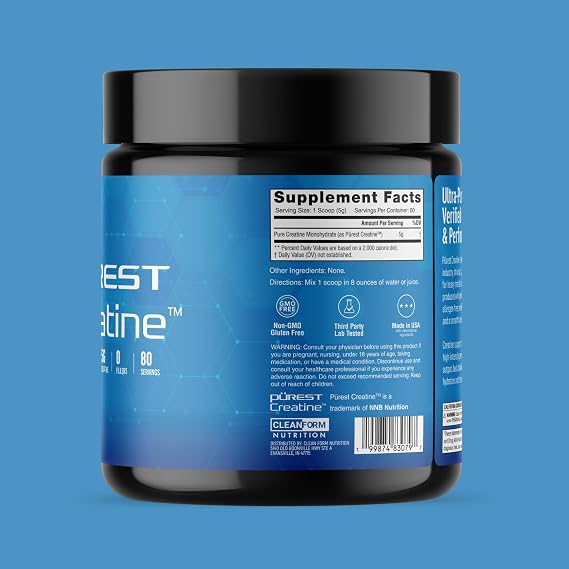 Cleanform Purest Creatine Monohydrate Powder, Unflavored, 1.56 lb, 80 SRV