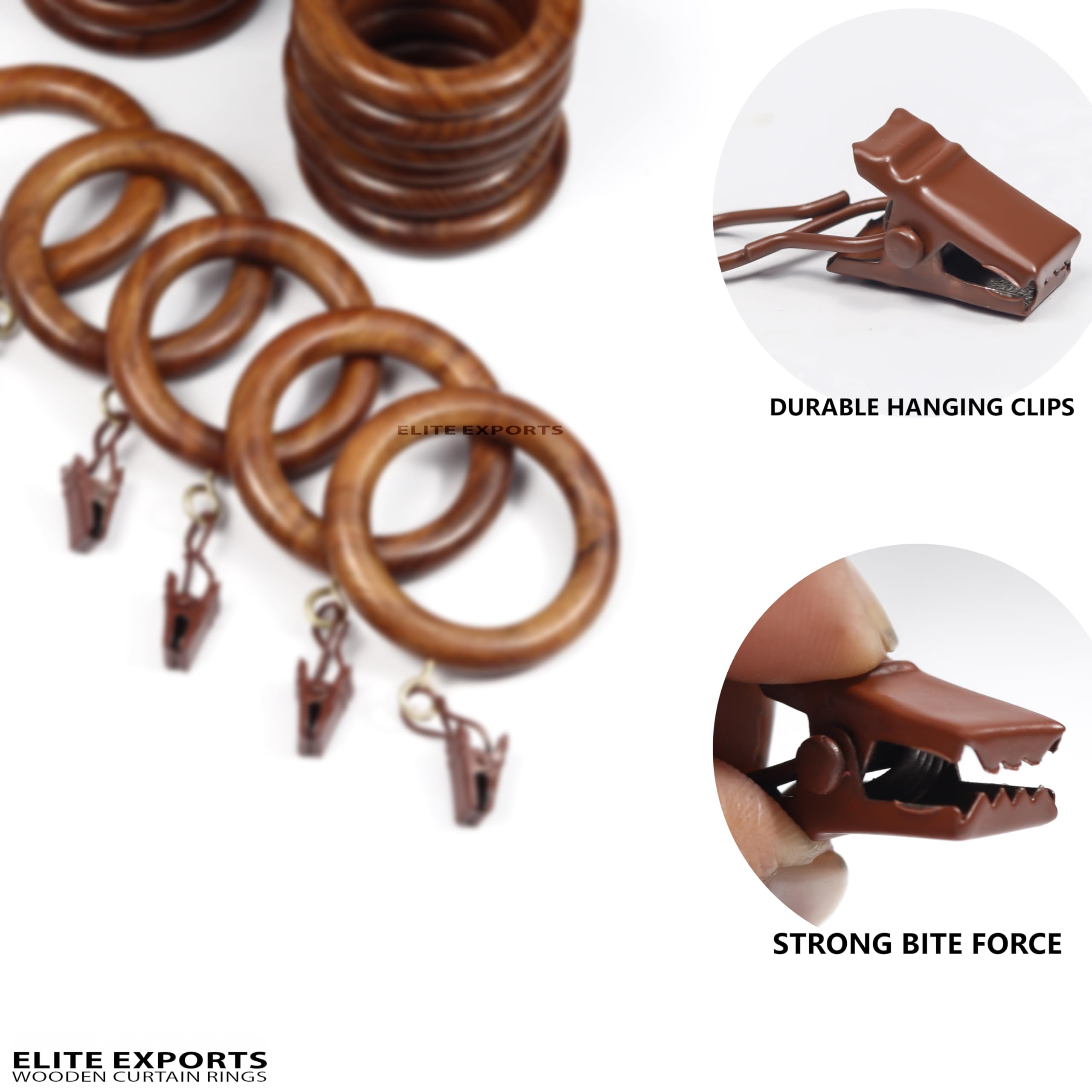 Anillos de cortina de madera con clips, paquete de 24 unidades, 6,3 cm, se adapta a barras de 2,53,8 cm, diseño de ojales para cortinas de ventana, duradero y elegante, perfecto para decoración del