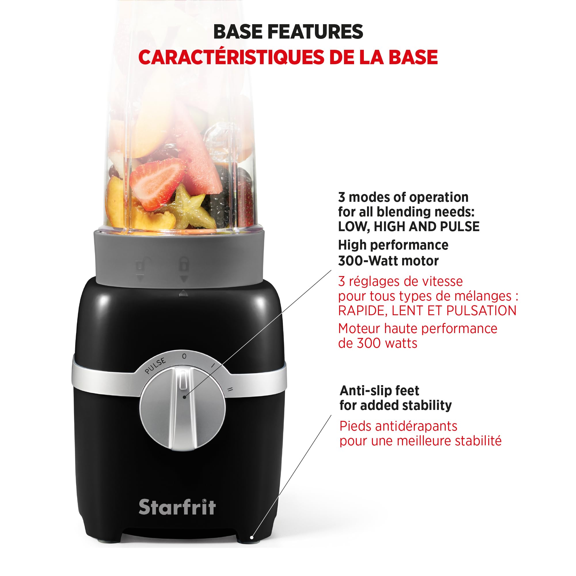 Starfrit Licuadora Personal - Dos Vasos de 828ml - Modos Alto, Bajo y Pulso - 300W - Negro