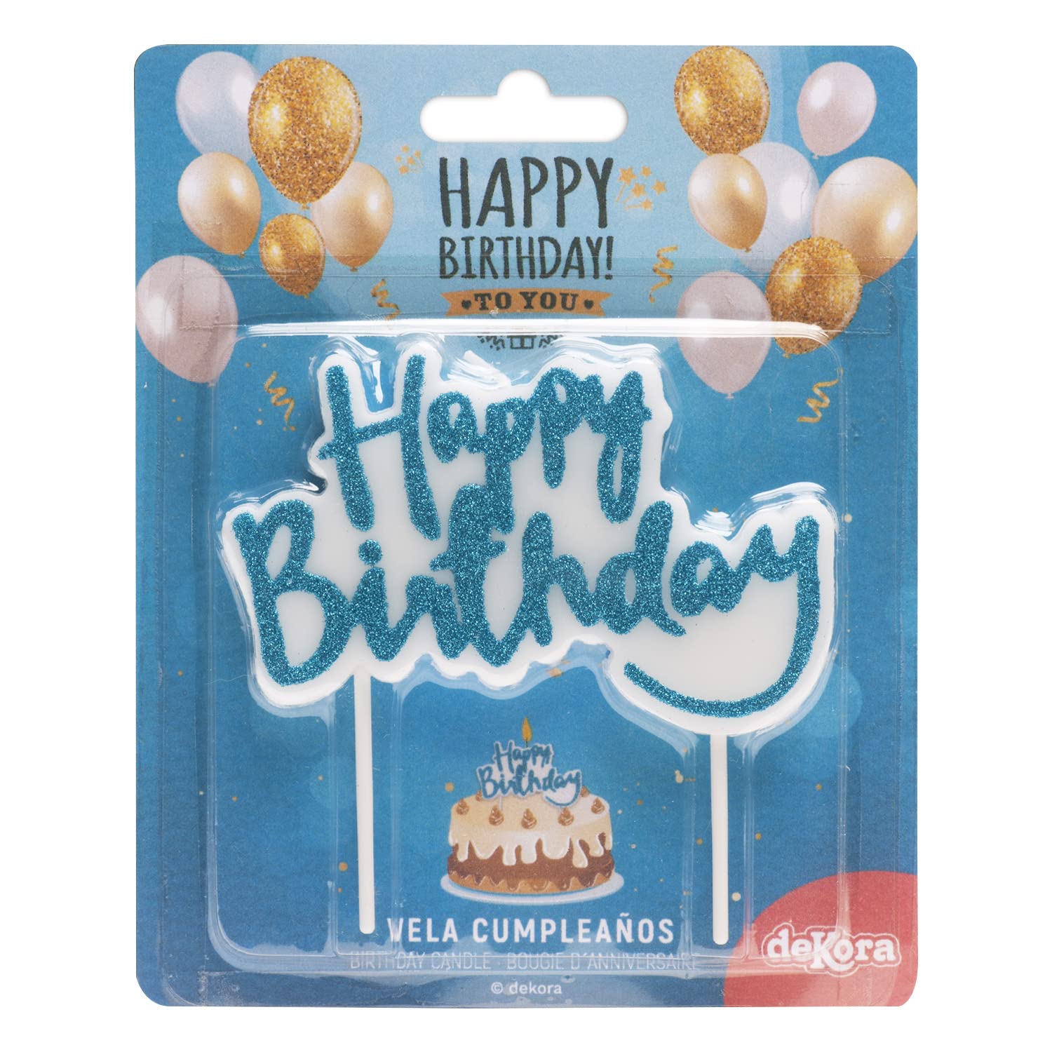 Dekora, Happy Birthday Candle, Blue Glitter Candle