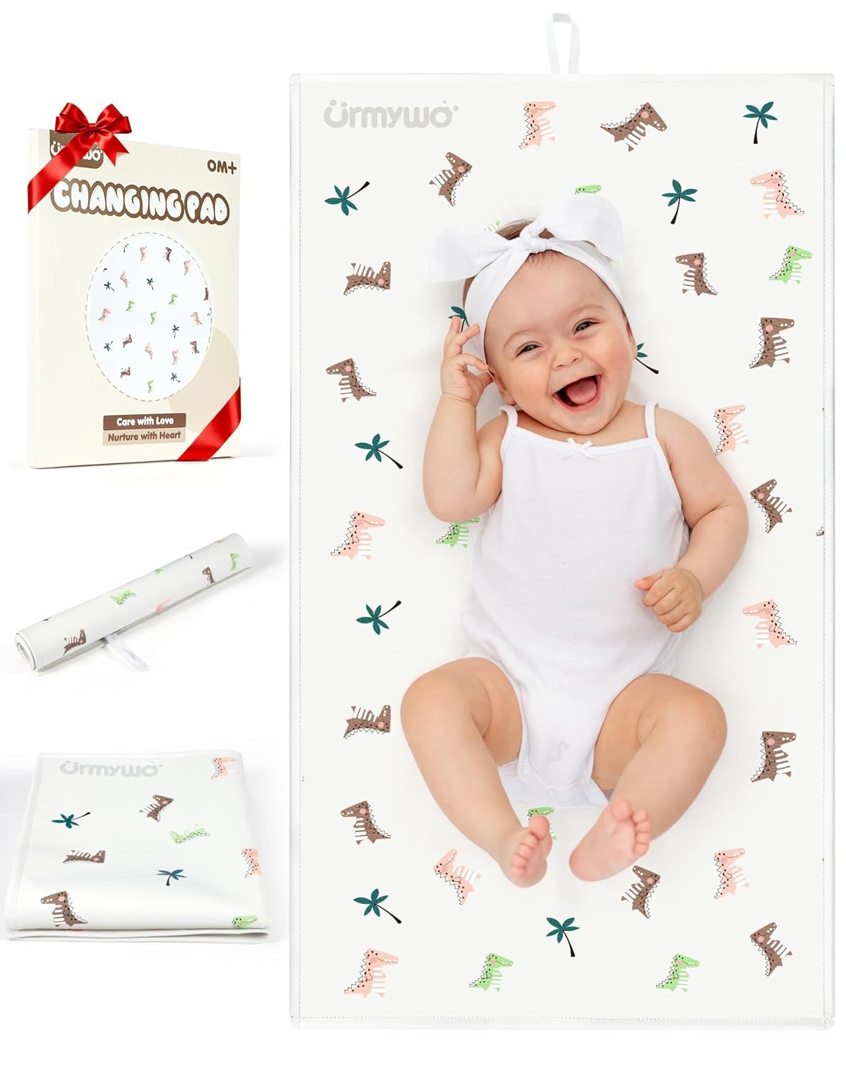 URMYWO Portable Baby Diaper Changing Pad - Waterproof PU Leather Wipeable Mat, Foldable Travel Camping Essential, Newborn Must-Have Gift