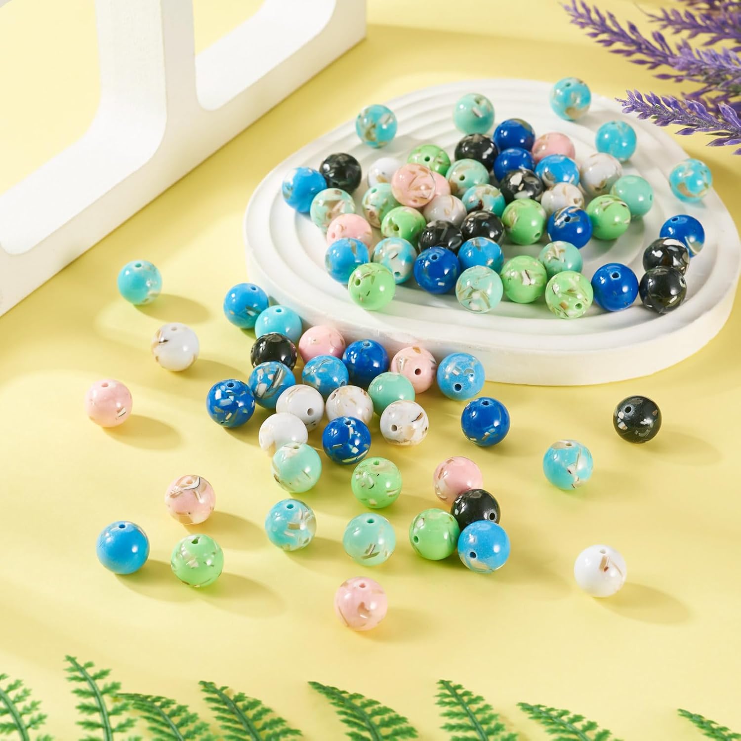 KISSITTY 80pcs 10mm Round Synthetic Gemstone Stone Beads Trochus Shell Loose Spacer Beads Bulk for Bracelet Necklace Earrings Anklets Jewelry Making DIY Crafts Gifts 8 Colors - Image 6
