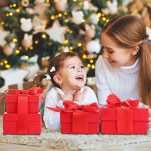 Vista 14 de Clabby 4 cajas de regalo anidables con tapas, apilables cuadradas, cajas decorativas de varios tamaños con cinta para regalos para cumpleaños