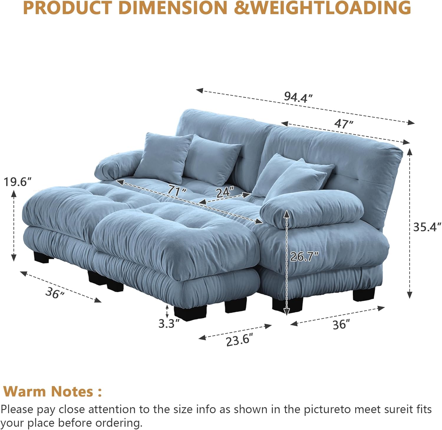 Product dimensions and weight loading diagram