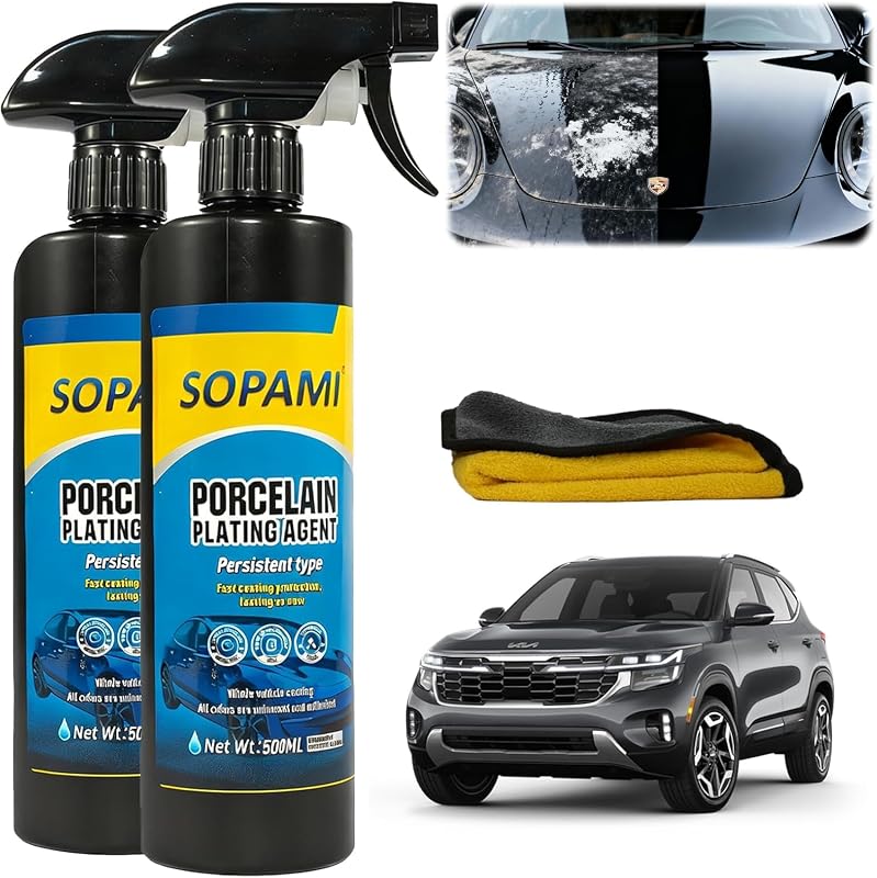 Cera Automotiva Spray com Acabamento Cerâmico SOPAMI para Pintura, Vidro, Plástico e Metal, Kit com 2 frascos