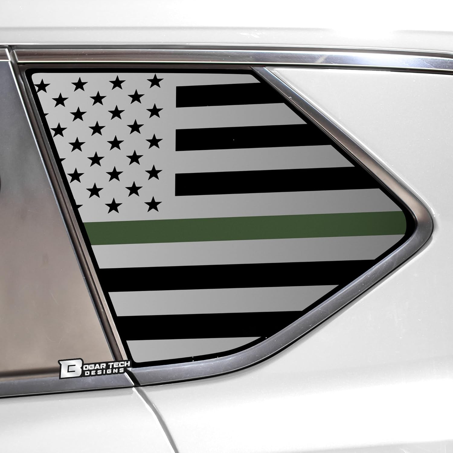 BOGAR TECH DESIGNS Precut Quarter Window American Flag Vinyl Decal Sticker Compatible with Nissan Rogue 2021-2025, Matte Black