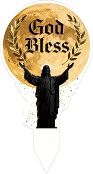 Acrylic God Bless Cake Topper with Jesus Figure, Baptism Cake Decorations for Baptism,Communion,Confirmation,Christening Religious Events2D