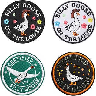 4 Pieces Silly Goose On The Loose Funny Patches Colour Embroidered Emblem Fastener Tactical Hook & Loop Cartoon Applique M...