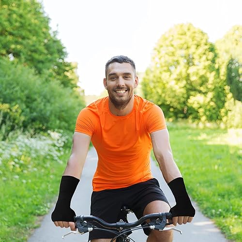 Vista 6 de Geyoga 4 Piezas Guantes de Muñeca y Pulgar Unisex de Compresión Sin Dedos, Soporte de Muñeca para Deportes, Se Ajusta a Tamaño Pequeño - Consulte