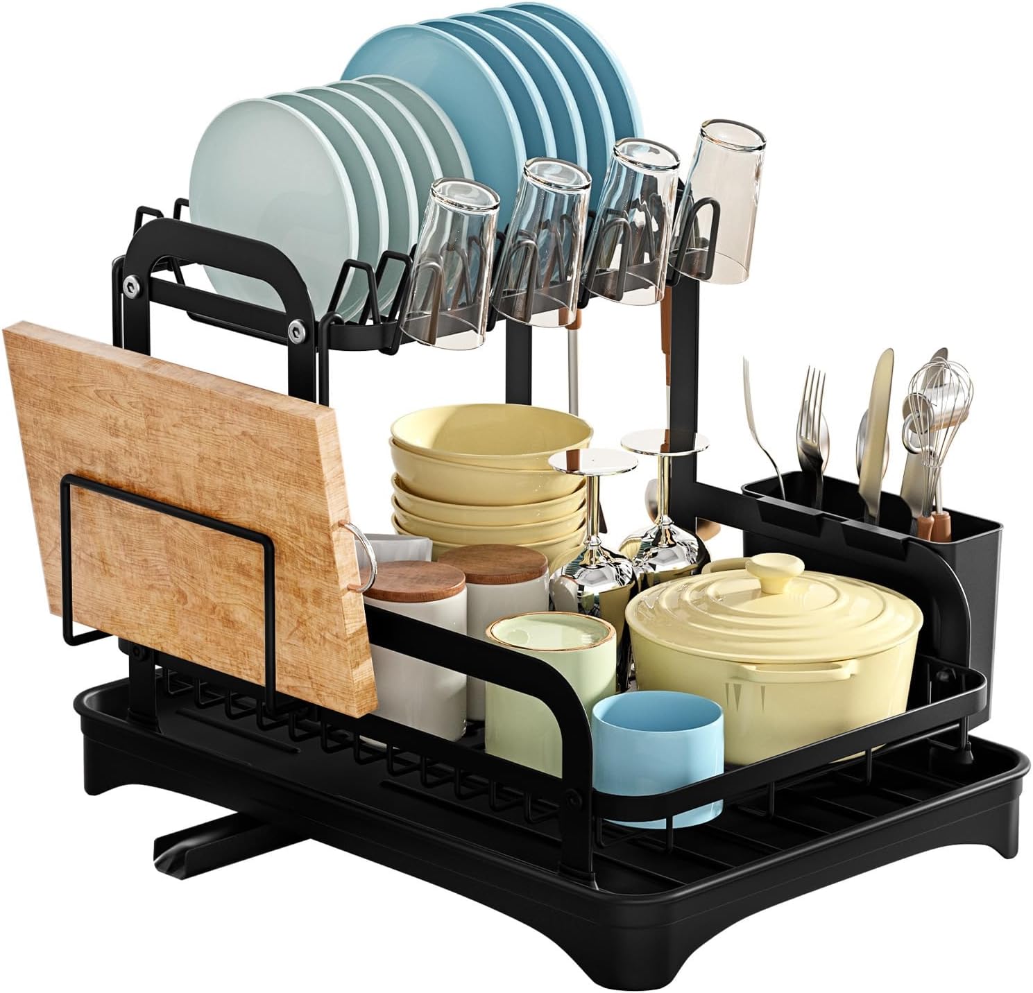 にしし BIUSHER 多目的回転二層キッチン食器乾燥ラック 効率的な排水