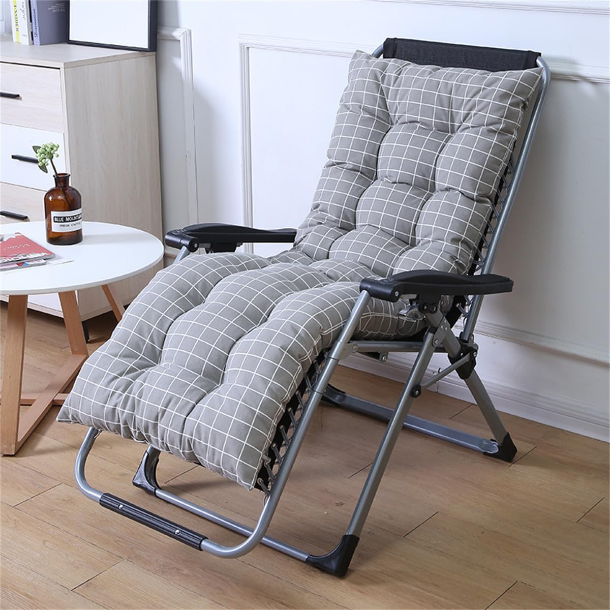 Highdi Sun Lounger Cushions, Modern Thickened Recliner Chair Cushion Garden Sunloungers with Non-Slip Straps for Outdoor Indoor Garden Patio Sunbed Beach Chair (Plaid,55x120cm)
