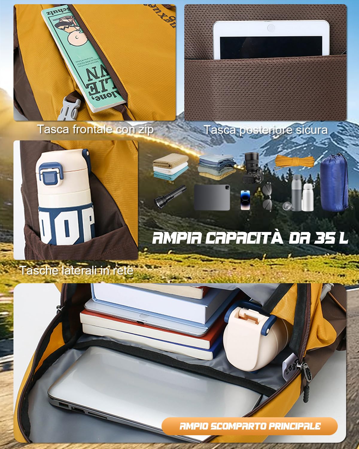 Zaino Trekking 30L,Zaino Montagna Leggero Resistente all'Acqua per Uomo e Donna,Ideale per Escursionismo,Trekking,Campeggio,Ciclismo,Arrampicata