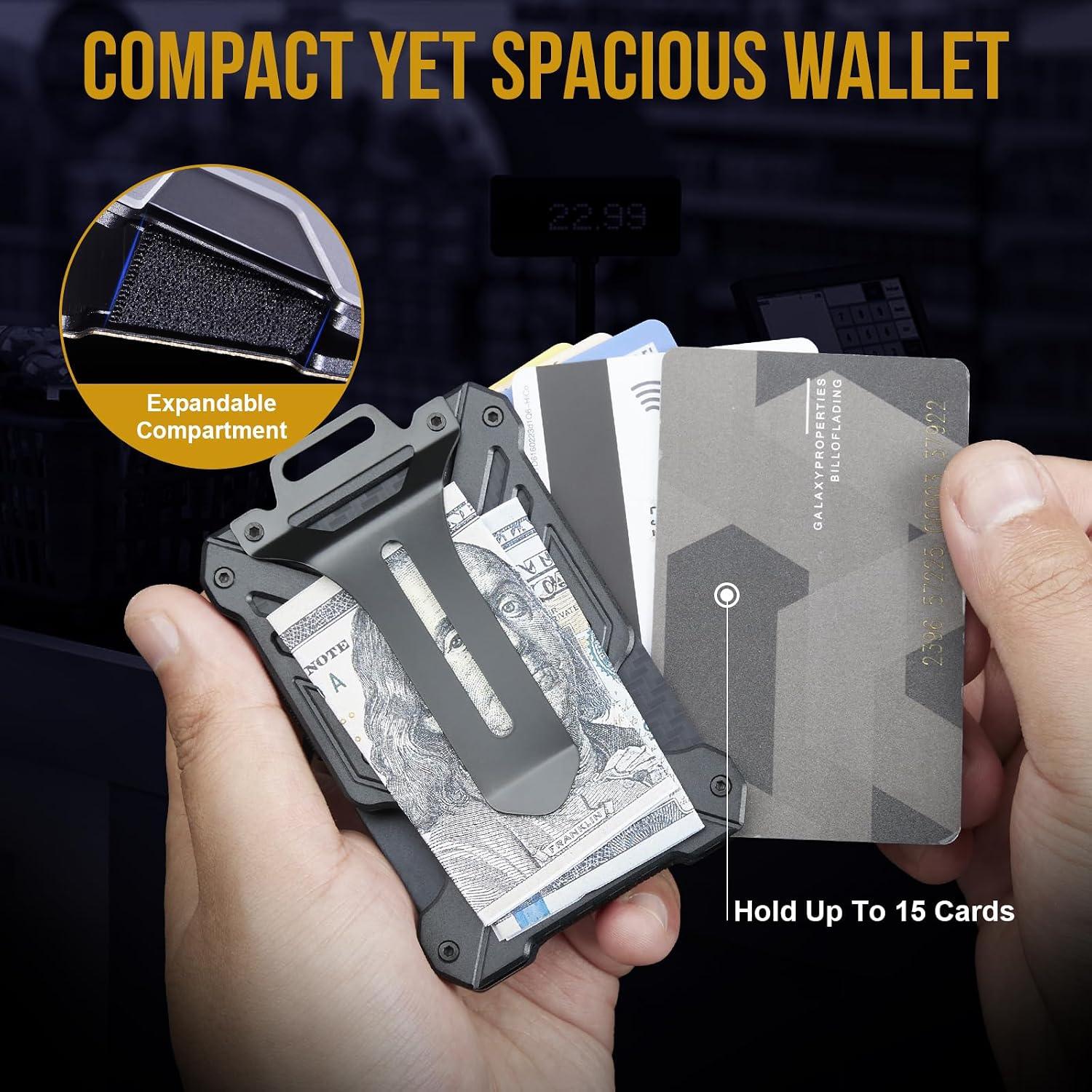 1TG Tactical Minimalist Slim Wallet with Moeny Clip, Front Pocket RFID Blocking Wallet Cash Holder, Versatile Credit Card Orgainzer, ID Card Badge Holder for Men