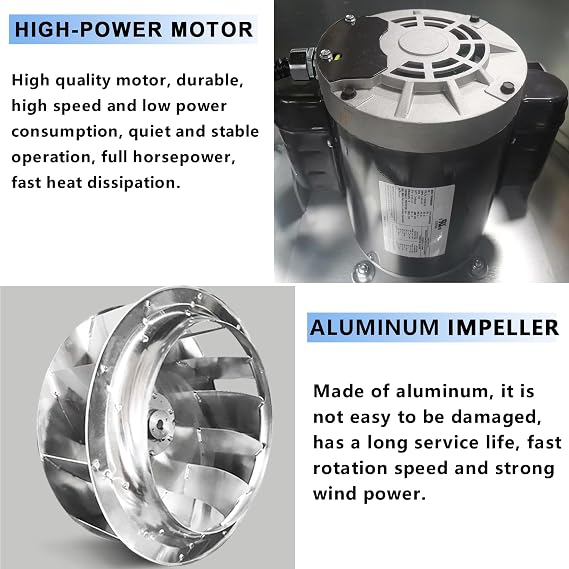 Restaurant Hood Grease Rated Exhaust Fan- Food Truck High Speed Direct Drive Centrifugal Upblast Exhaust Fan 1HP 110 Volt Single Phase Motor 3500 CFM